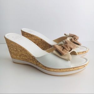 Sotto Sopra Bow Leather Cork Wedges
